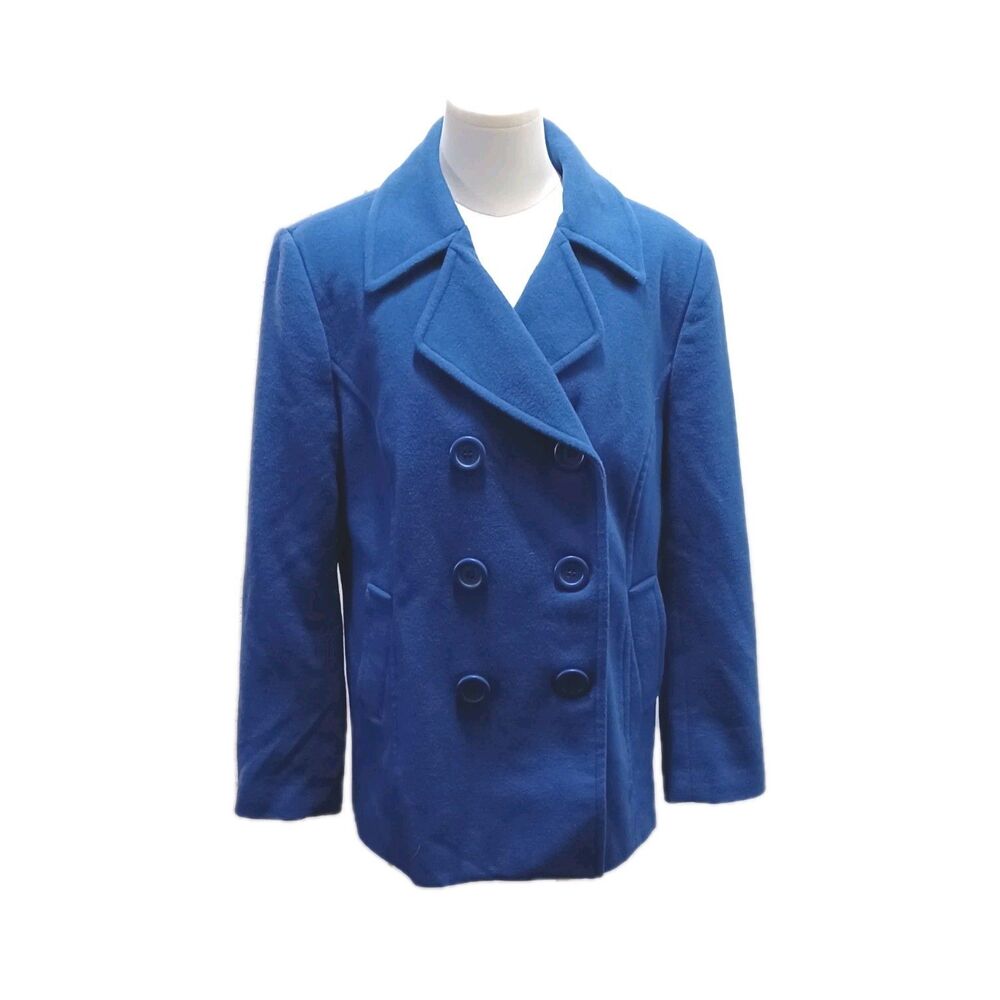 Chadwicks Women's Wool Blend Blue Double Breasted Pea Jacket Size 12